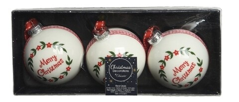 Set 3 globuri Merry Christmas, Decoris, Ø8 cm, sticla, multicolor