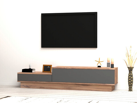 Comoda TV, Puqa Design, Asır, 160x35x35cm, PAL, Pinul Atlantic / Antracit