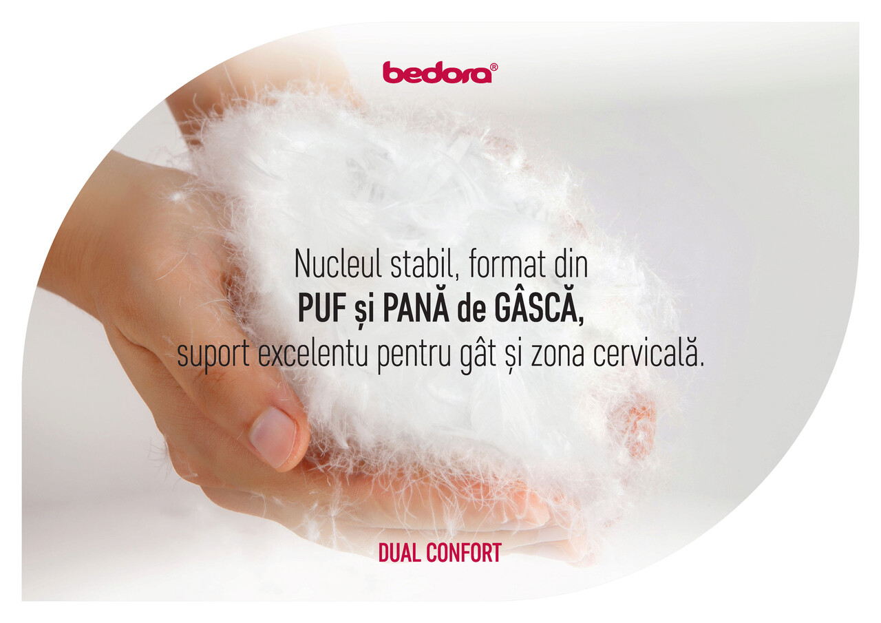 Perna Dual Hybrid Confort, 100% Puf Si Pana De Gasca, Gel Fiber 50 X 70 Cm