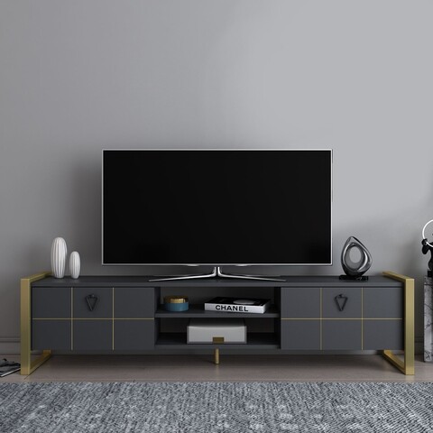 Comoda TV, Zena Home, Mila, Antracit / Aur