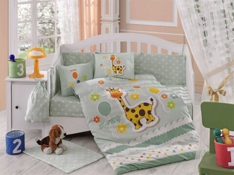 Lenjerie de pat pentru copii, 4 piese, 100% bumbac poplin, Hobby, Puffy, verde