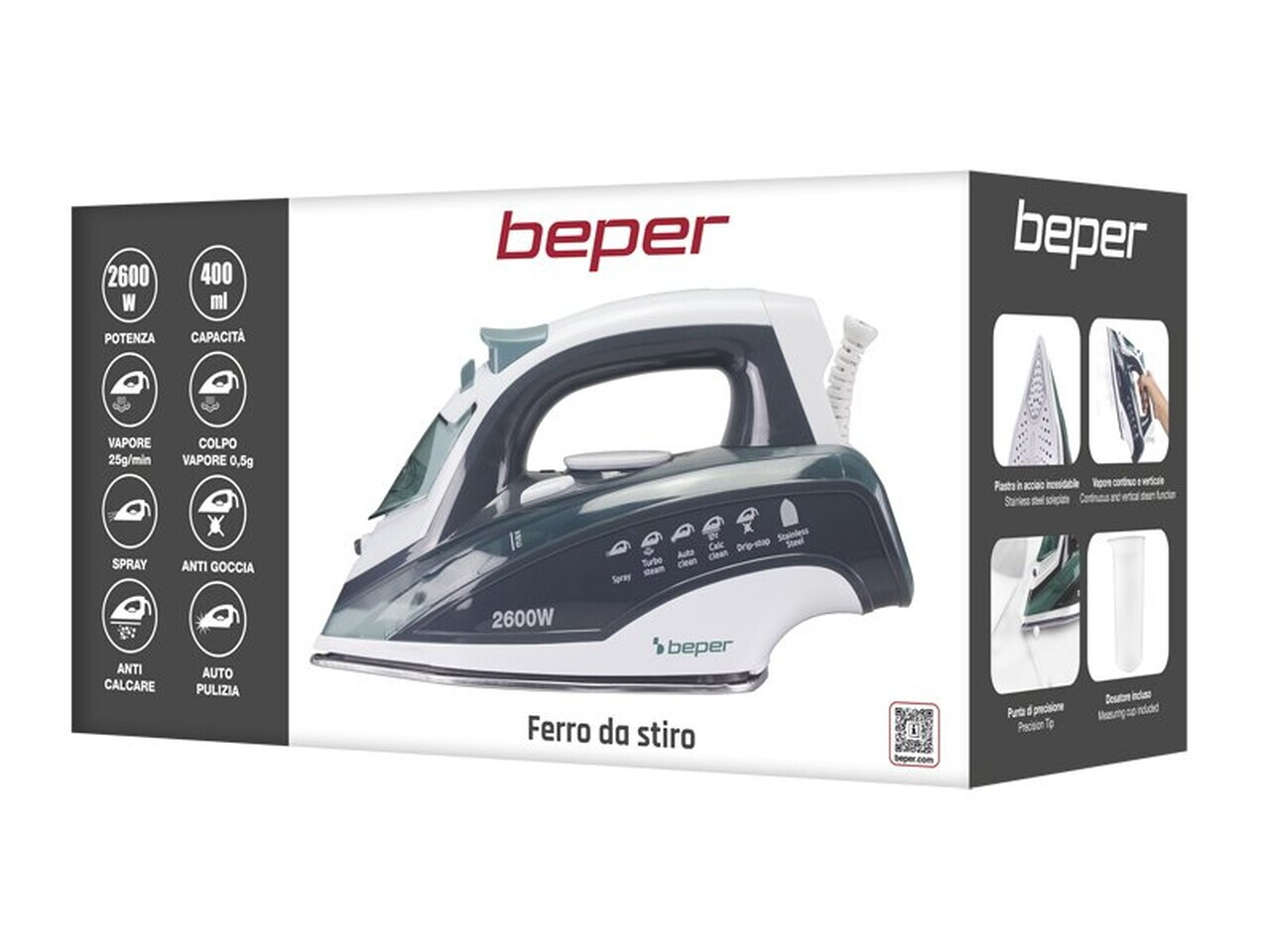 Fier de calcat cu aburi Beper, 2600 W, 29x12.5x16 cm, 400 ml, inox, multicolor — imaginea 14