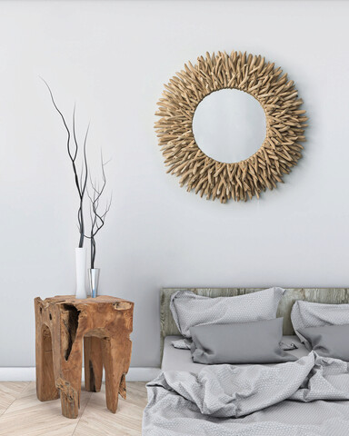 Oglinda decorativa Sarabi, Bizzotto, Ø80 cm, ramuri de tec, natural
