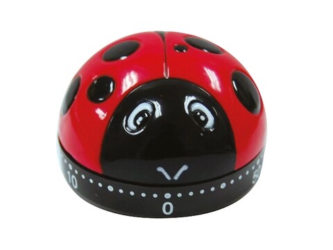 Timer mecanic pentru bucatarie, Happy Animals Lady Bug, Excelsa, 6x6 cm, rosu/negru