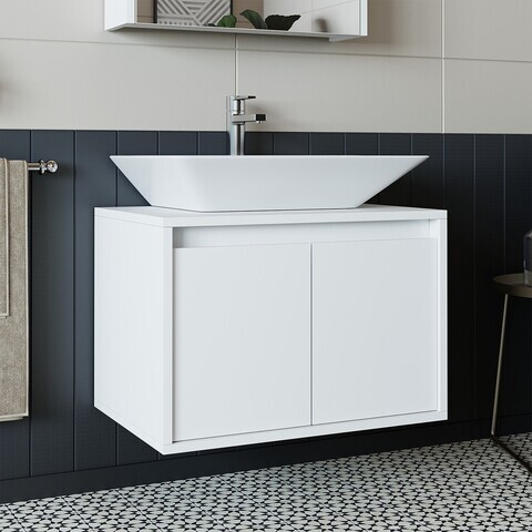 Dulap de baie cu chiuvetă, Hanah Home, 1714, 65x58x45 cm, MDF-LAM, Alb mat