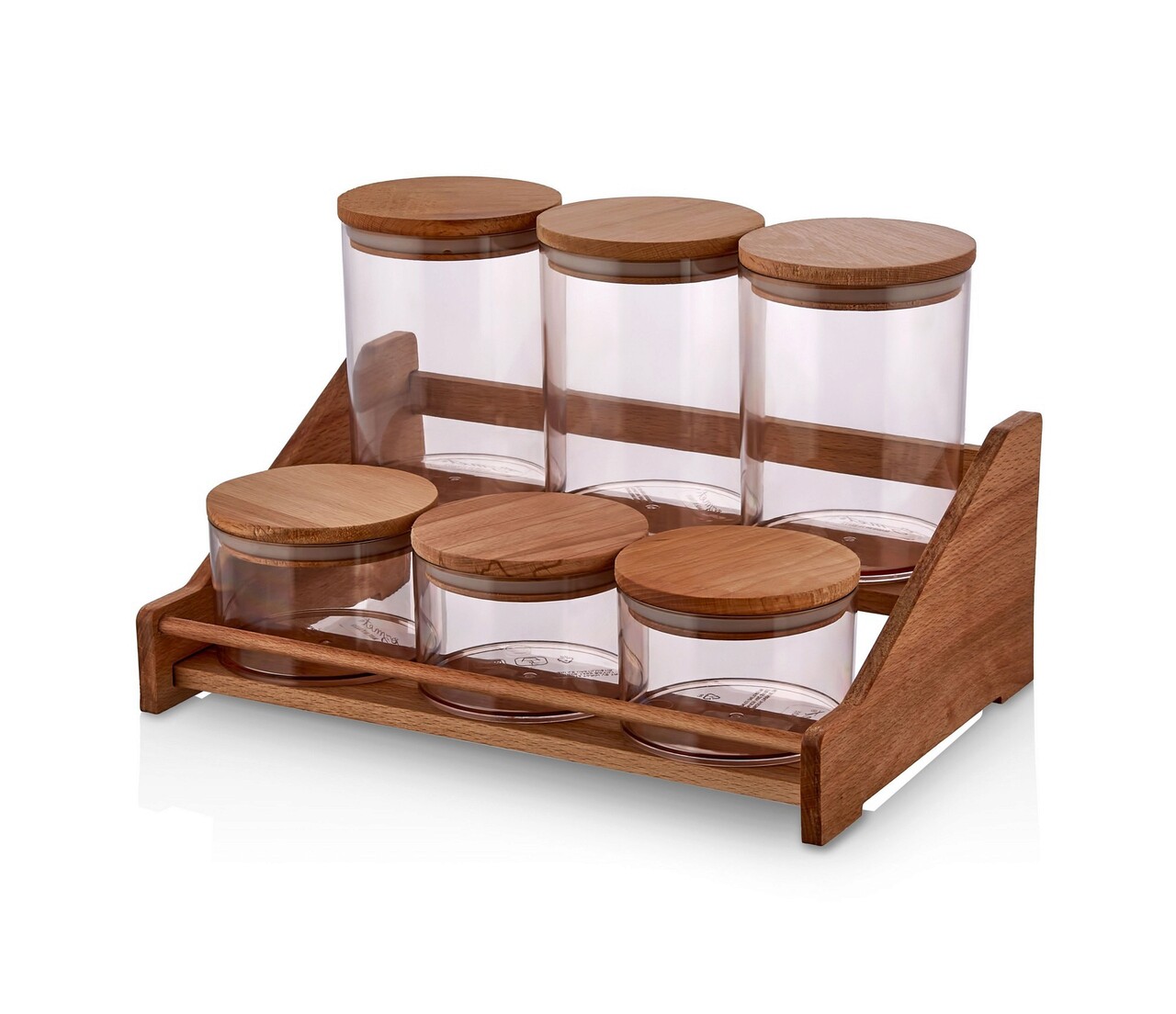 Set recipiente pentru condimente cu suport, Plasberg, 619PLS1126, Plastic, Maro/Transparent