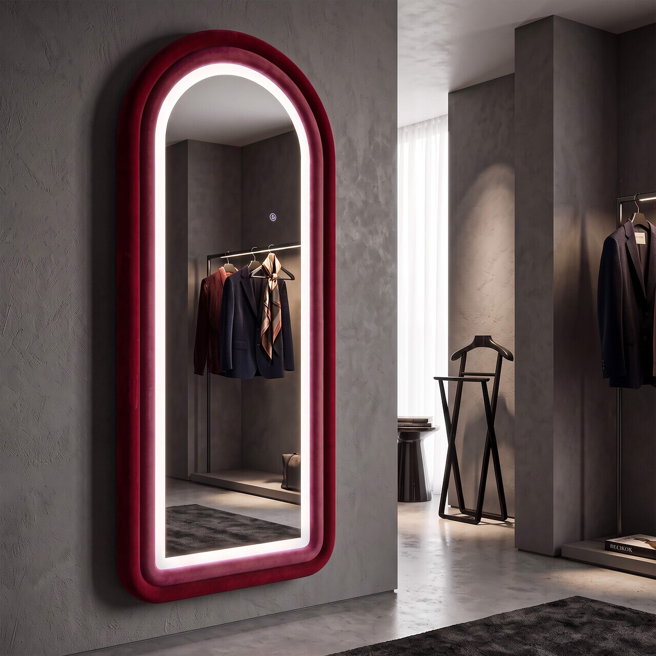 Oglinda de perete cu LED, Irregular Frame, Mauro Ferretti, MDF, 60x160 cm, roz/mov