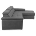 Coltar extensibil dreapta cu 3 tetiere si lada, Emily, L.272 l.175, stofa, PRM96 gri inchis