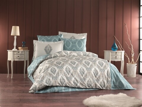 Lenjerie de pat pentru o persoana, 3 piese, 160×220 cm, 100% bumbac poplin, Hobby, Retro, menta