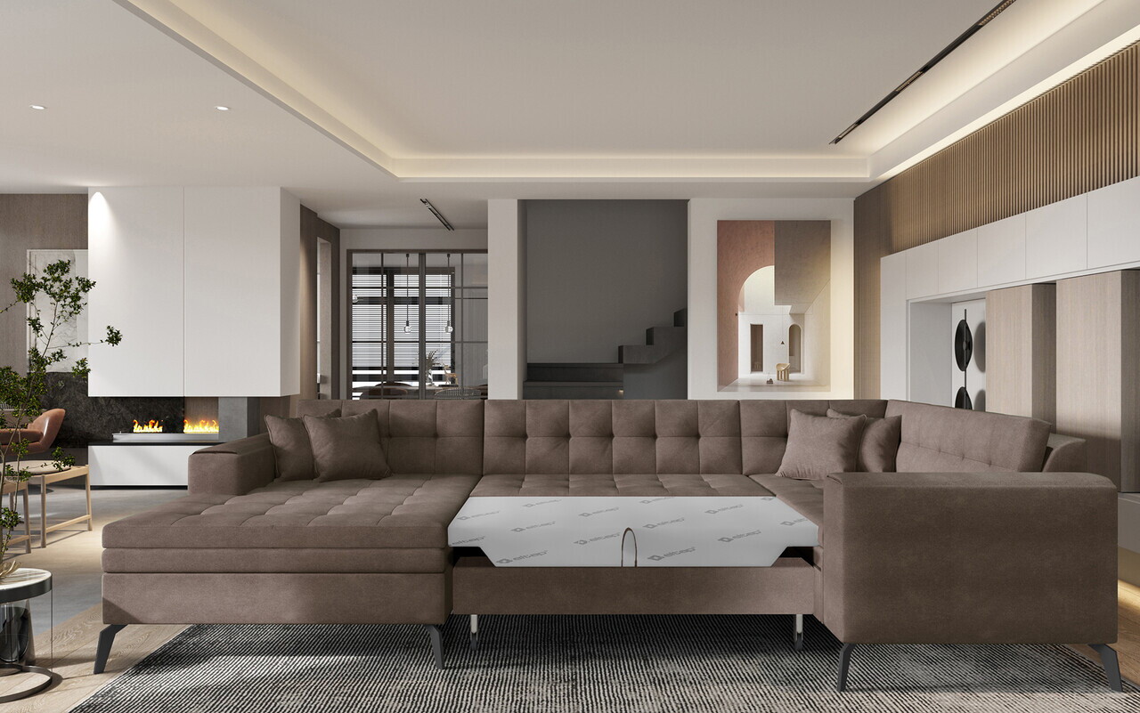 Coltar extensibil stanga 5 locuri ELTAP, MON-LT-22PO, Montez, 340x180x93 cm, lemn/poliester, maro - view 2