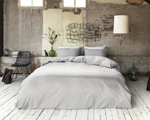 Lenjerie de pat dubla Hotel Linnen Grey, Primaviera Deluxe, 3 piese, 200x220/260 cm, bumbac satinat, gri