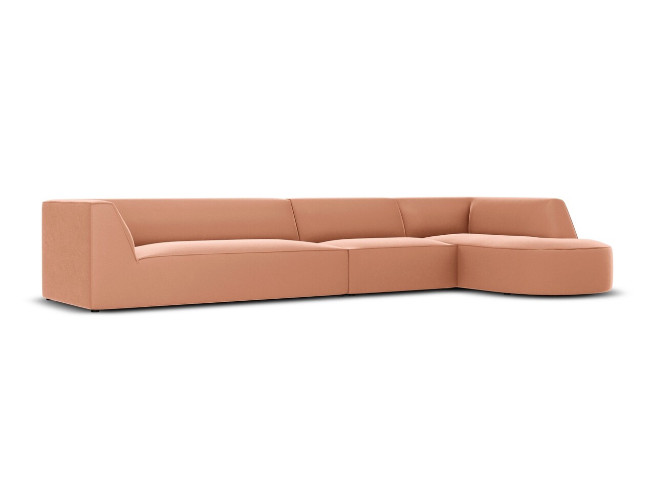 Coltar modular dreapta 6 locuri, Ruby, Micadoni Home, BL, forma rotunjita, 366x180x69 cm, catifea, roz