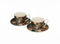 Set 2 cesti pentru espresso cu farfurie Bouquet, Duo, portelan, negru