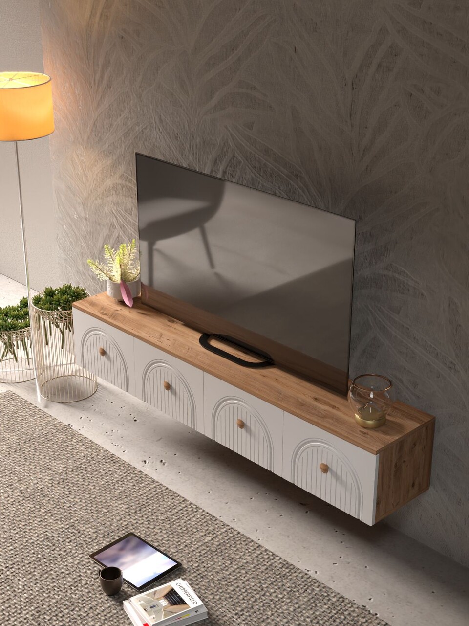 Comoda TV, Hanah Home, Lunera 180, 180x32x35 cm, PAL, Pin Atlantic / Alb - view 4