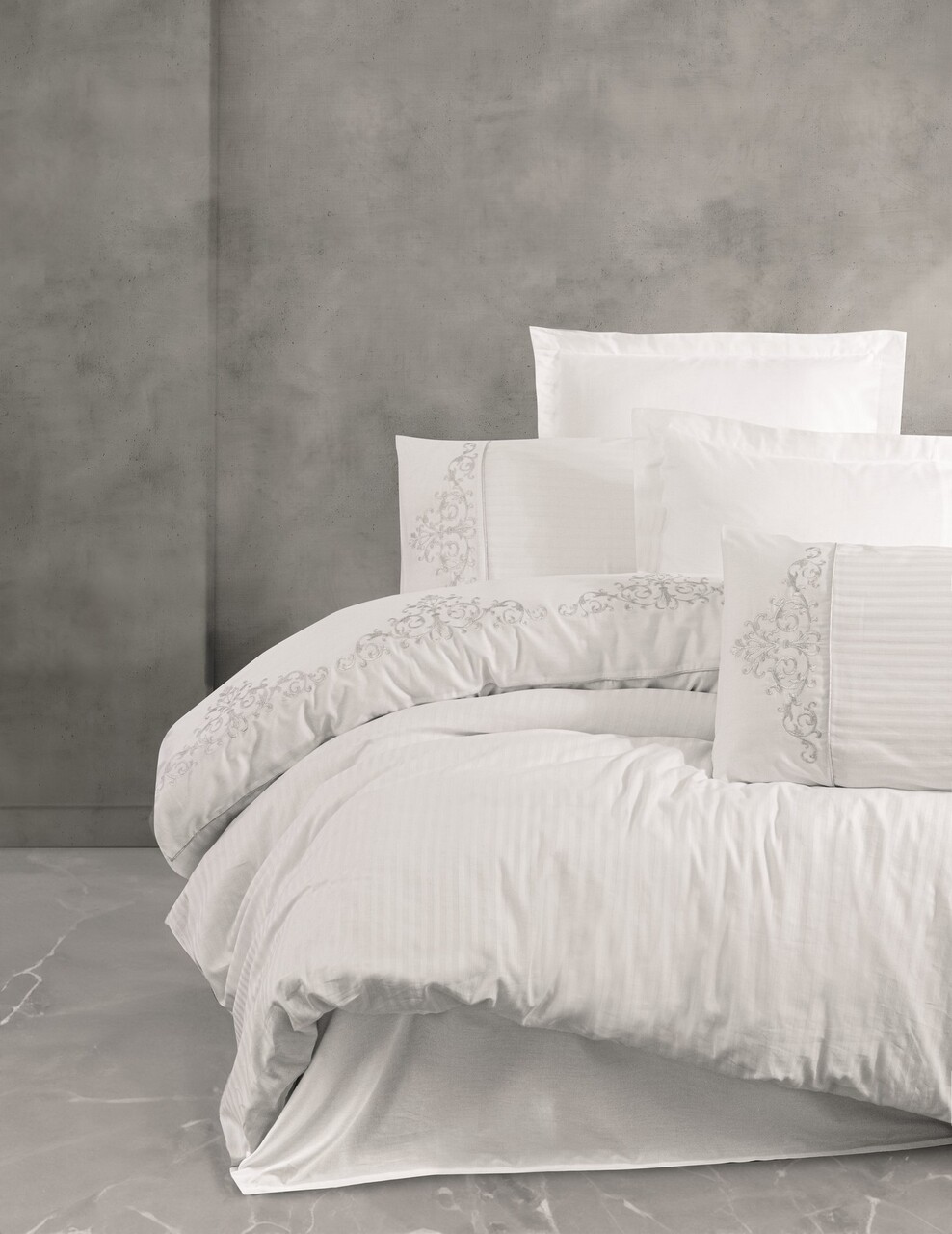 Lenjerie de pat dubla, Genny - White, Cotton Box, Bumbac Satinat
