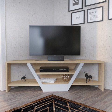 Comoda tv, retricy, sares, 120x35x36.8 cm, pal, stejar alb