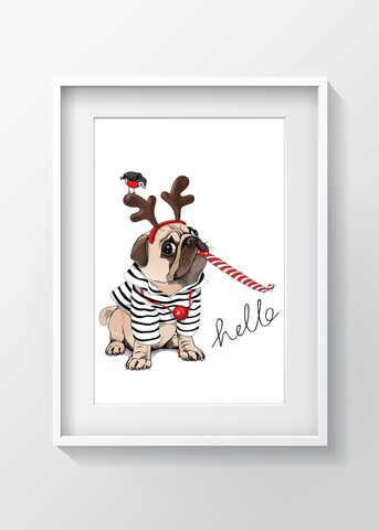 Tablou decorativ pug, oyo kids, 29x24 cm, lemn/mdf, multicolor