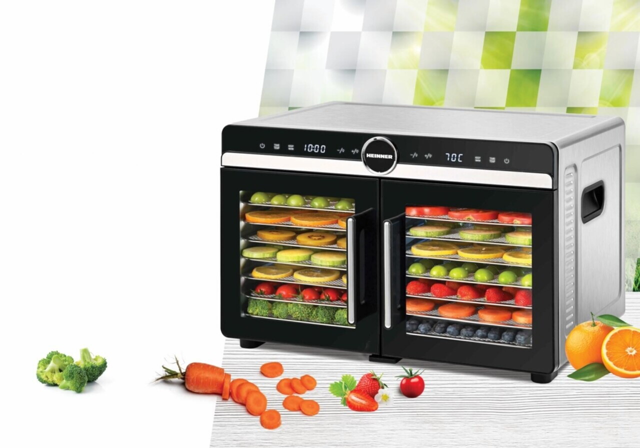 Deshidrator fructe si legume DualDry Elite, Heinner, 1200-1400W, argintiu/negru