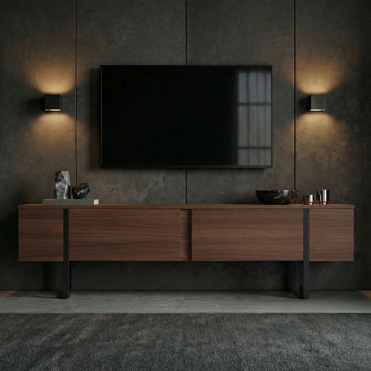 Comoda TV, Nordure, Onera, 180x50x30 cm, Nuc / Negru - view 2