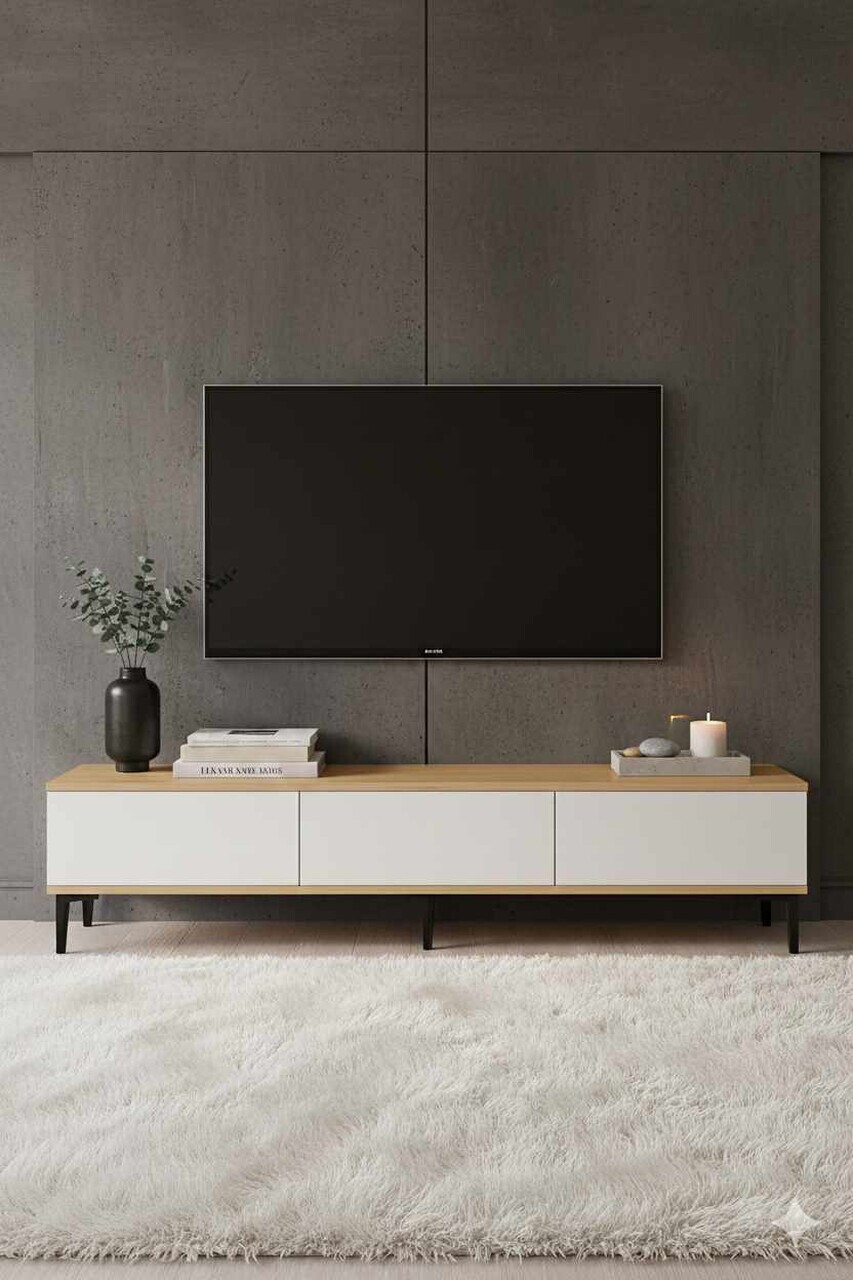 Comoda TV, Hanah Home, Didema 180, 180x40.5x30 cm, Stejar Safir / Alb — imaginea 3