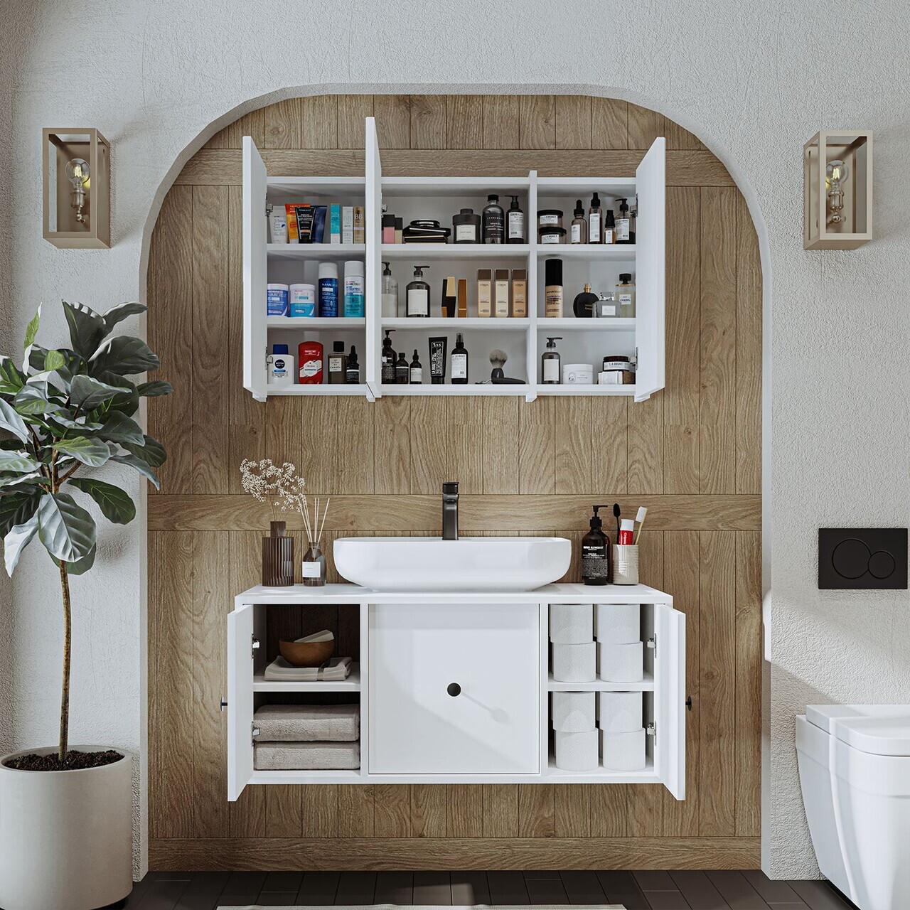 Set Dulap de Baie cu Chiuvetă și Oglindă (2 Piese), Hanah Home, 2568, MDF, Alb — imaginea 4
