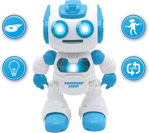 Jucarie robot Powerman Shoot, LEXIBOOK, 23.5 cm, plastic, alb/albastru
