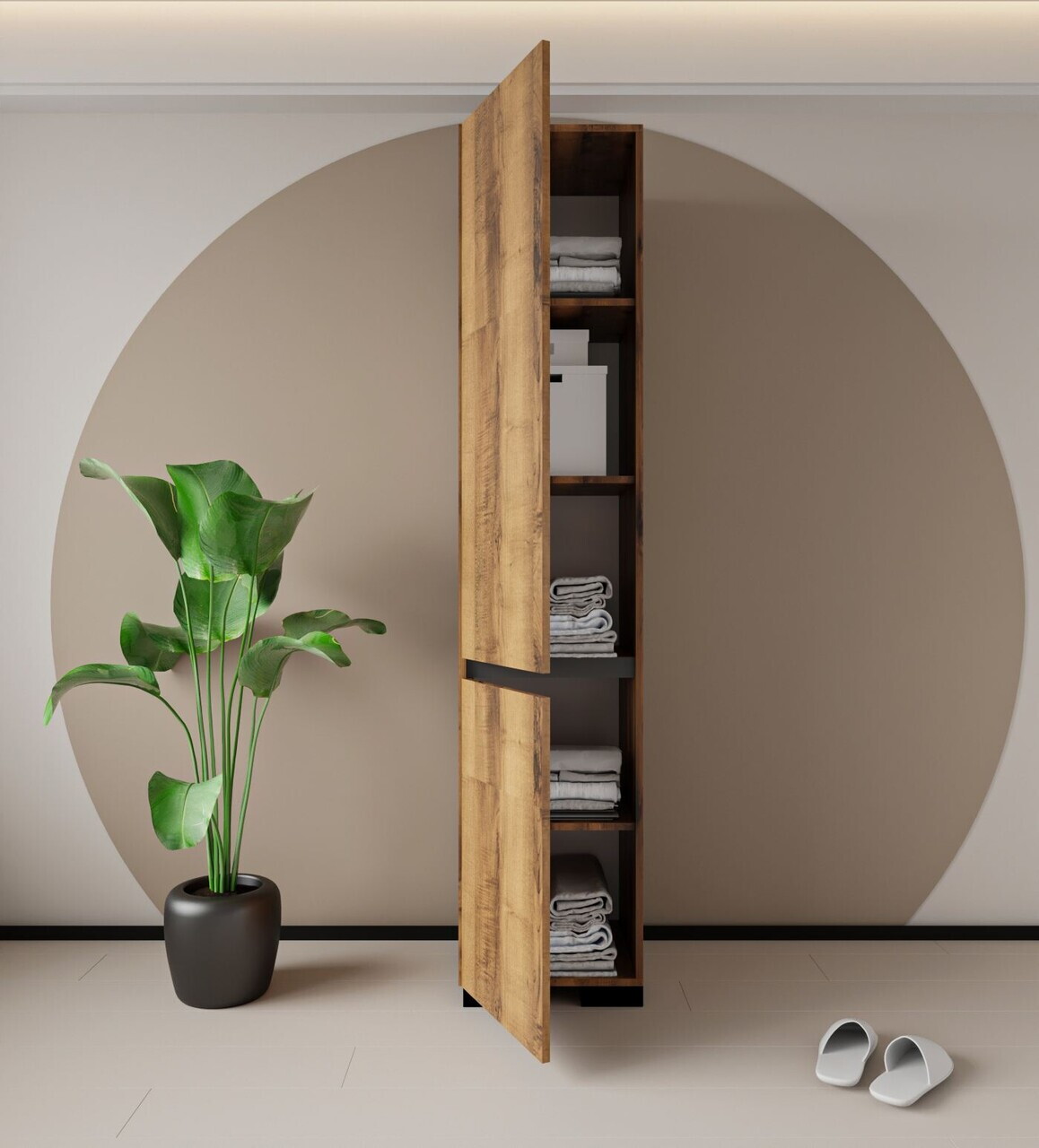 Dulap multifunctional, Hanah Home, Floransa 45, 45x210x45 cm, PAL MELAMINAT, Nuc / Antracit — imaginea 3