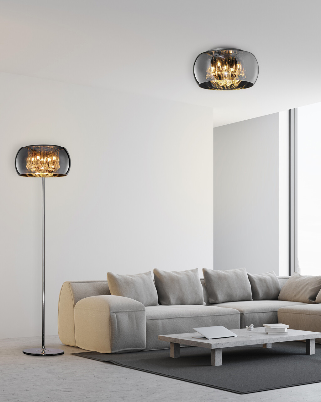 Plafoniera Vapore, TRIO, 40x22 cm, 42W, 5x G9, sticla, argintiu