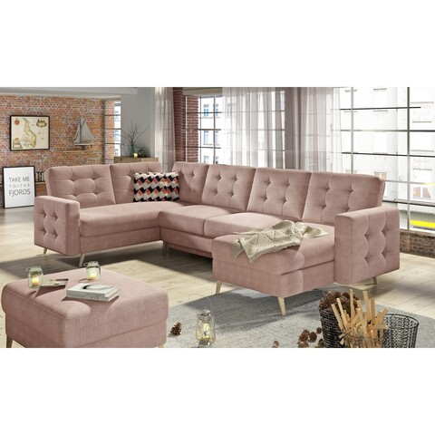 Coltar extensibil reversibil 5 locuri ELTAP, AsdU-24, Asgard, 326x202x93 cm, lemn/poliester, roz deschis