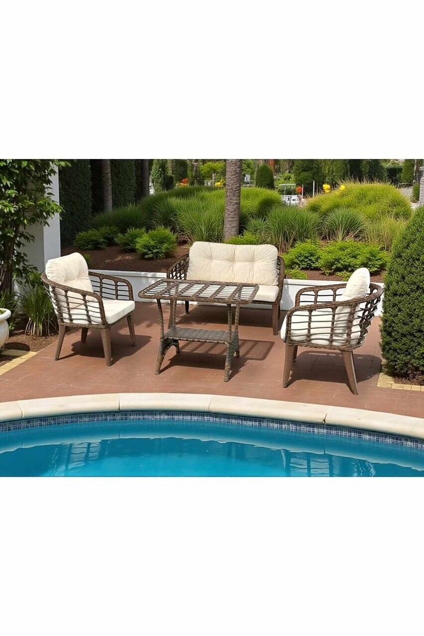 Set mobilier de gradina, Hanah Home, Manolya, ALUMINIU, Maro / Crem - view 2