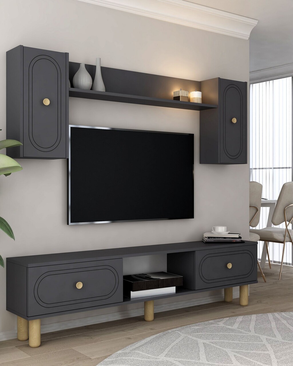 Comoda TV, Hanah Home, Polen Bohem, 150x44.6x29.6 cm, PAL , Antracit - imagine 2