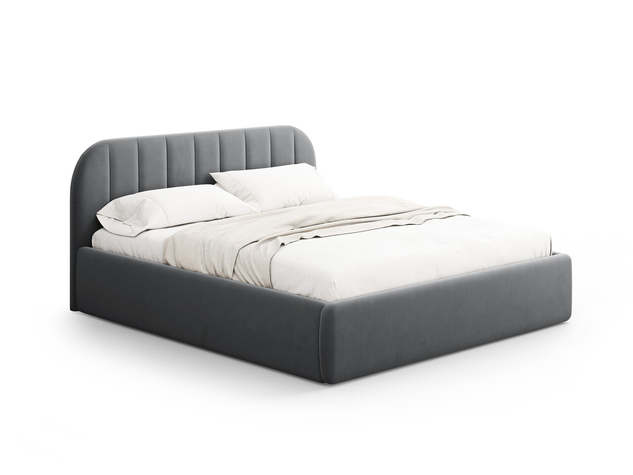 Pat tapitat cu somiera rabatabila si lada depozitare 200x200 cm Windsor & Co Juno catifea gri