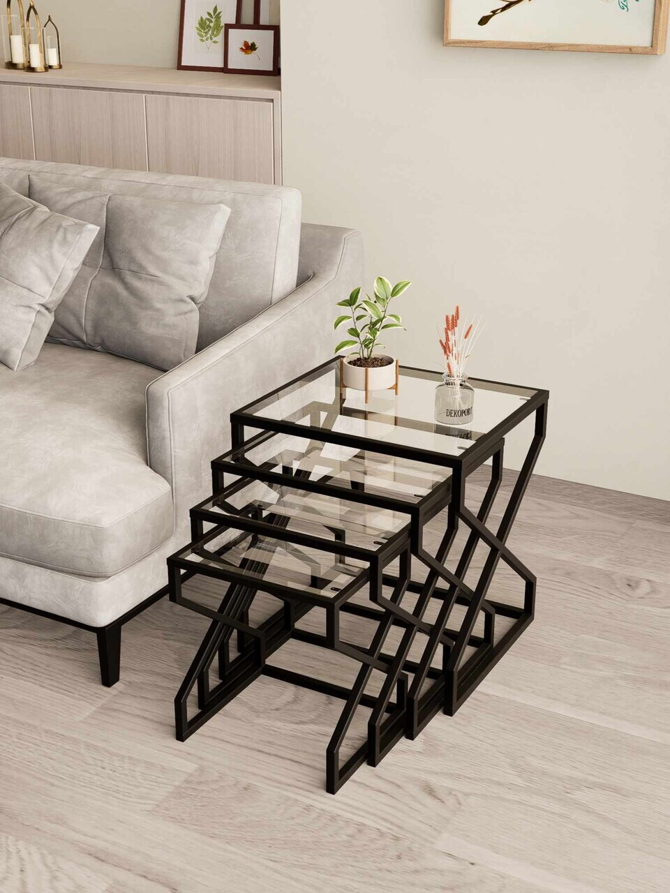 Set masute Nesting 4 piese, Hanah Home, Ela, Negru — imaginea 2