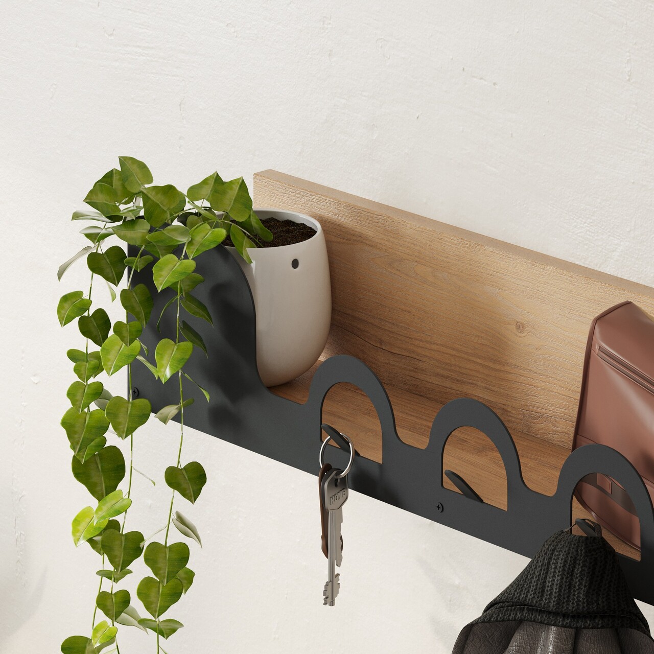Umeras, Decortie, Liora Hanger, 63x14x14 cm, Metal, Stejar - 2 | YEO