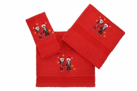 Set 3 prosoape de baie, 100% bumbac, Hobby, Cift, rosu