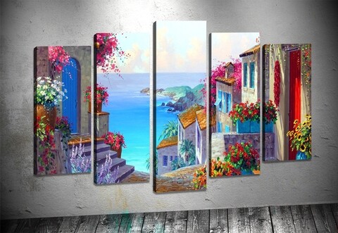 Set 5 tablouri decorative Dolce Vita, Tablo center, canvas, multicolor