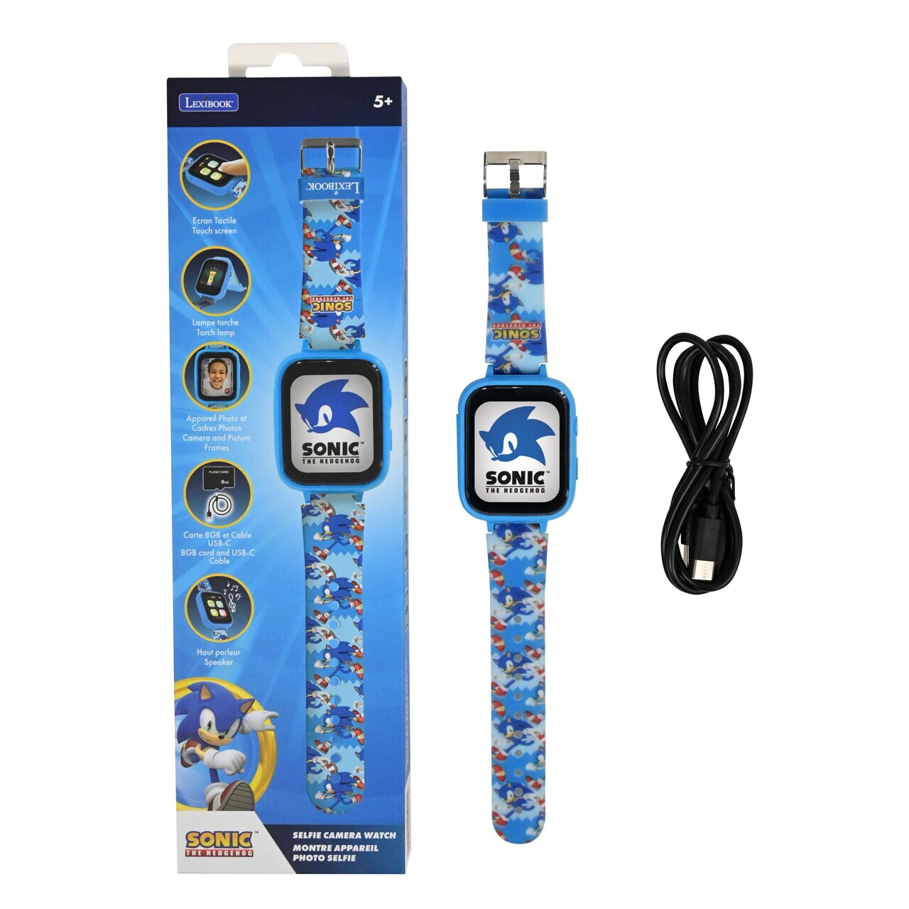 Ceas cu aparat foto si camera video pentru copii Sonic, LEXIBOOK, 25 cm, plastic, albastru - imagine 4