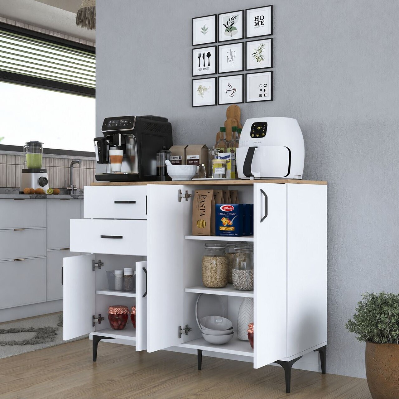 Dulap multifunctional, Hanah Home, JE210, 120x98.6x45 cm, PAL melaminat, Alb/Maro - view 3