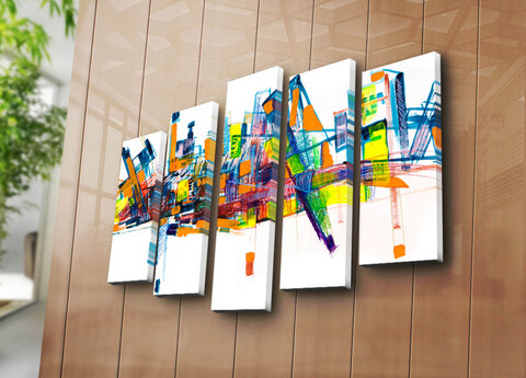 Set 5 tablouri decorative, 5PATK-202, Canvas, 19 x 70 cm, Multicolor Canvart
