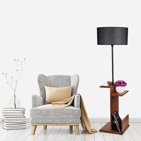 Lampadar cu rafturi, Luin, 8274-5, E27, 60 W, metal/lemn/textil Iluminat