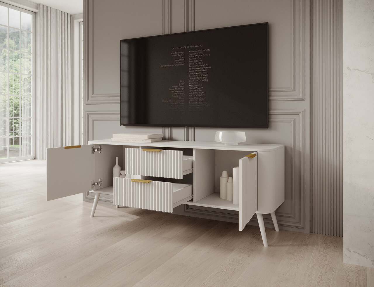 Comoda TV ELTAP, Chavelle, 150x40x60 cm, PAL/MDF, alb - imagine 3