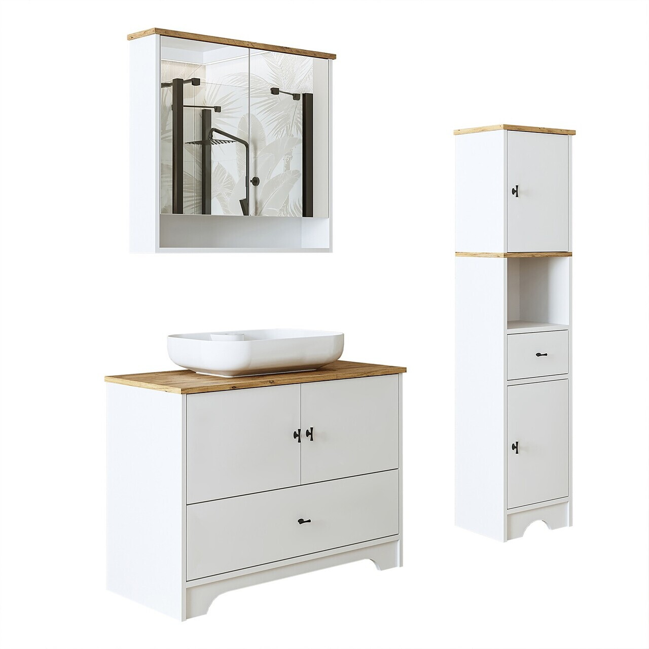 Set Dulap de Baie cu Chiuvetă și Oglindă (3 Piese), Hanah Home, 2397, MDF-LAM, Alb mat — imaginea 7