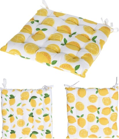 Perna pentru scaun Lemon, 40x40 cm, bumbac, alb/galben