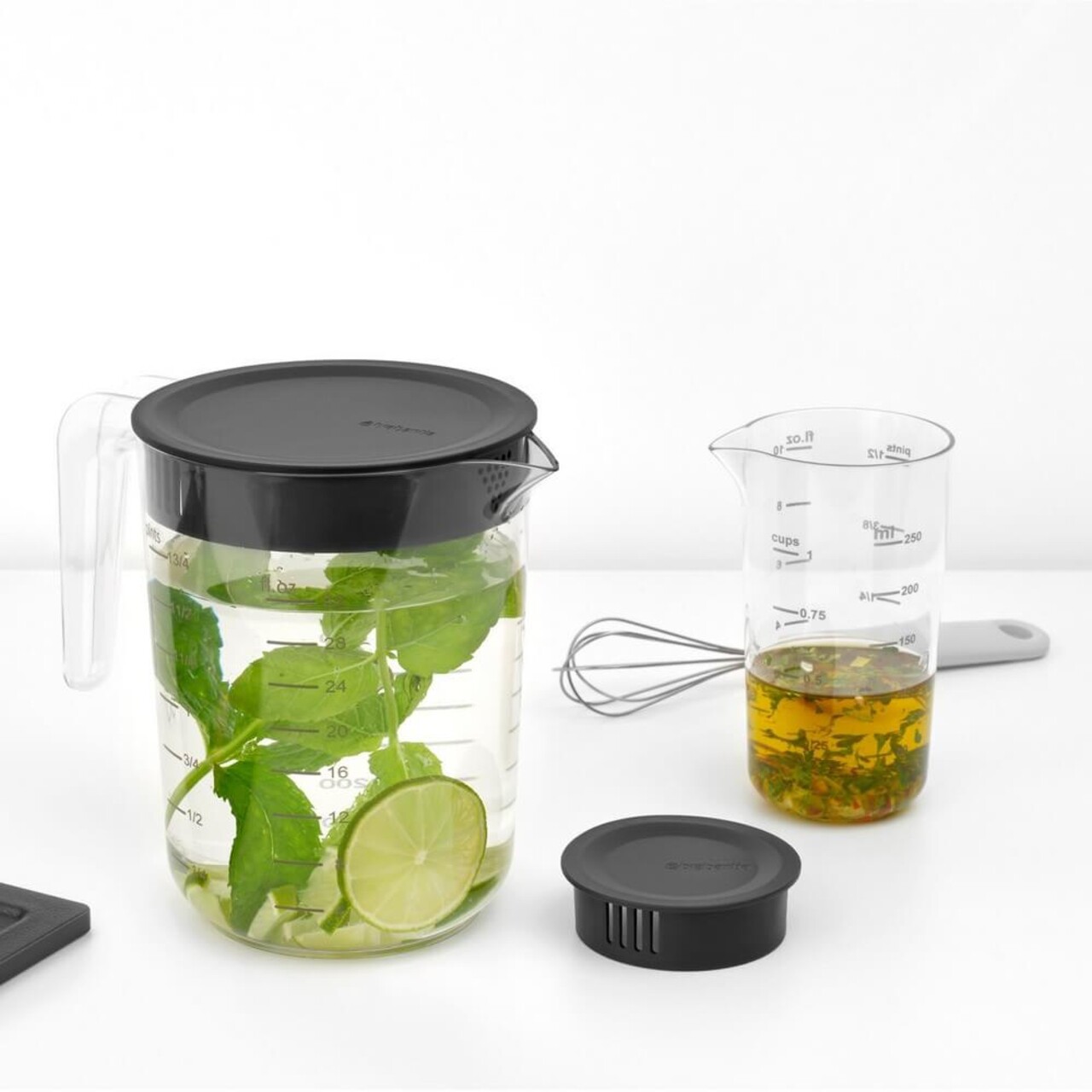 Set cana gradata pentru masurat 2 piese, Brabantia, Tasty+, 1 L, 250 ml, plastic, gri inchis - imagine 6
