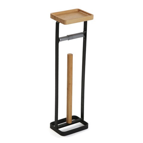 Suport pentru hartie igienica versa, 16x12x54 cm, bambus/metal, negru