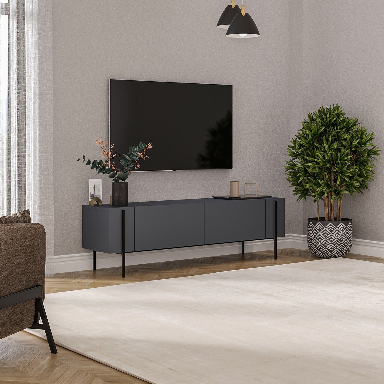 Comoda TV, Odessa, Herman, 160x45.6x31.4 cm, Antracit - 1 | YEO