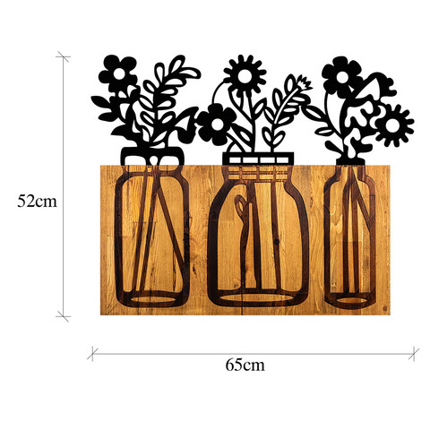 Decoratiune de perete, Flower 5, Metal/lemn, Dimensiune: 65 x 3 x 52 cm, Nuc / Negru
