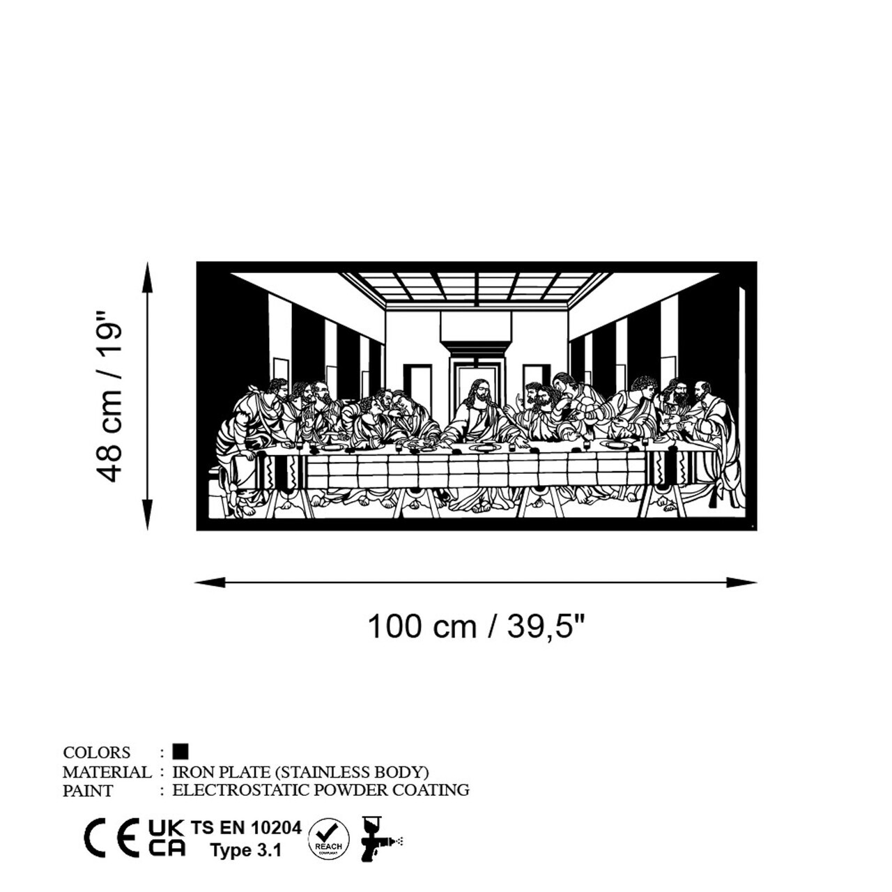 Decoratiune de perete, Davinci, 100 x 48 cm, Negru — imaginea 6