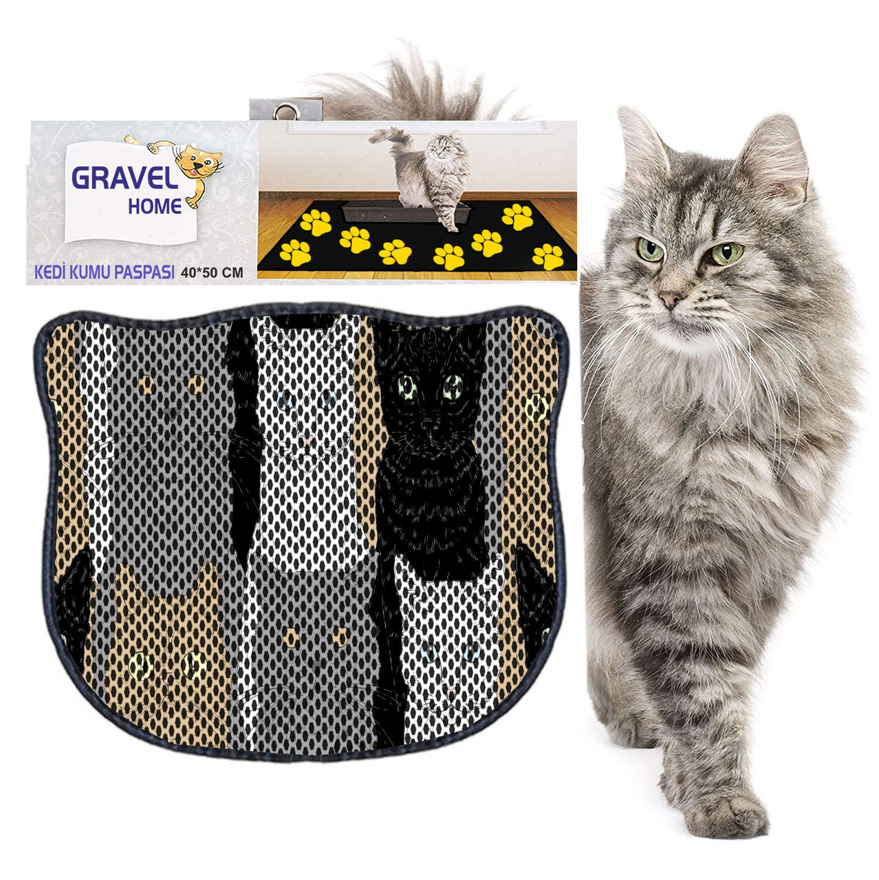 Covoras litiera pentru colectarea granulelor de nisip, Paws &amp; Whiskers, Kdkafa0011, 50% PVC/50% poliester, Multicolor - view 2