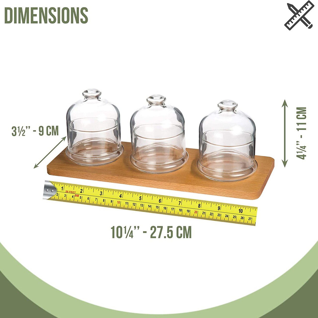Set 3 borcane cu tava pentru servire UP00208, Forsberg, 27.5x9x11 cm, sticla